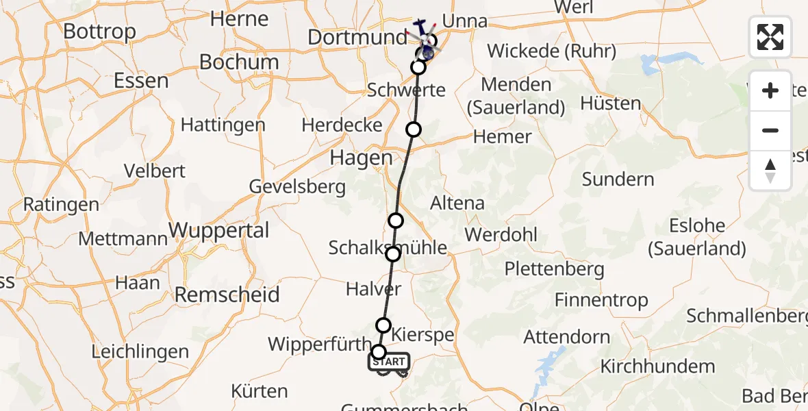 Flugroute Polizeihubschrauber Marienheide - Dortmund Flughafen, 16 Oktober 2026, 18:29