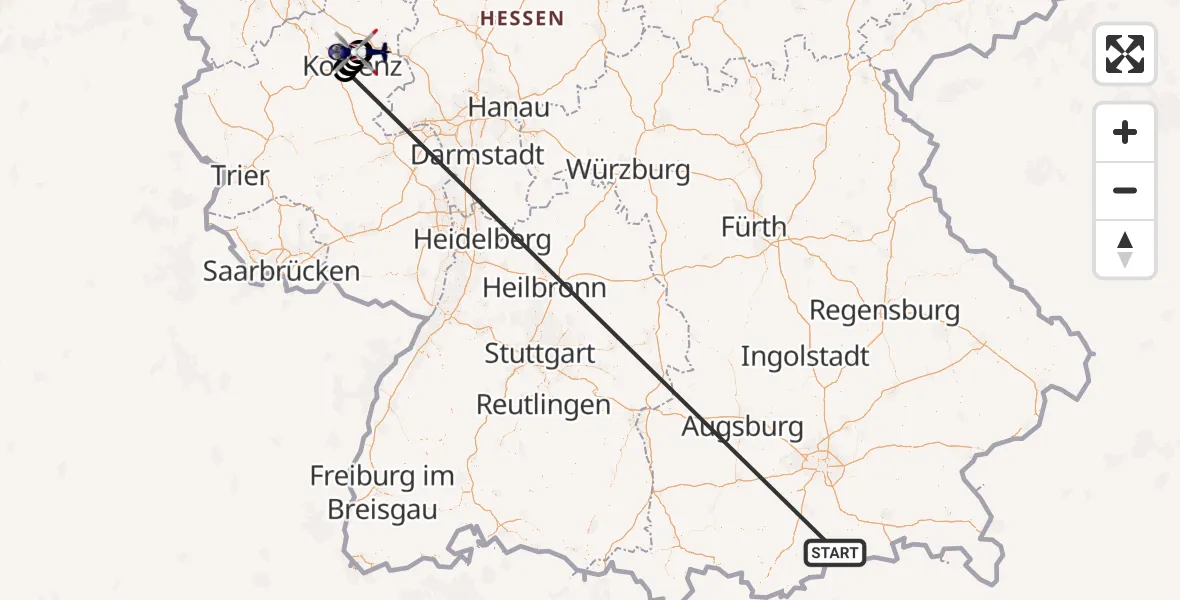 Flugroute Polizeihubschrauber Kreuth - Vallendar, 16 Oktober 2026, 18:44