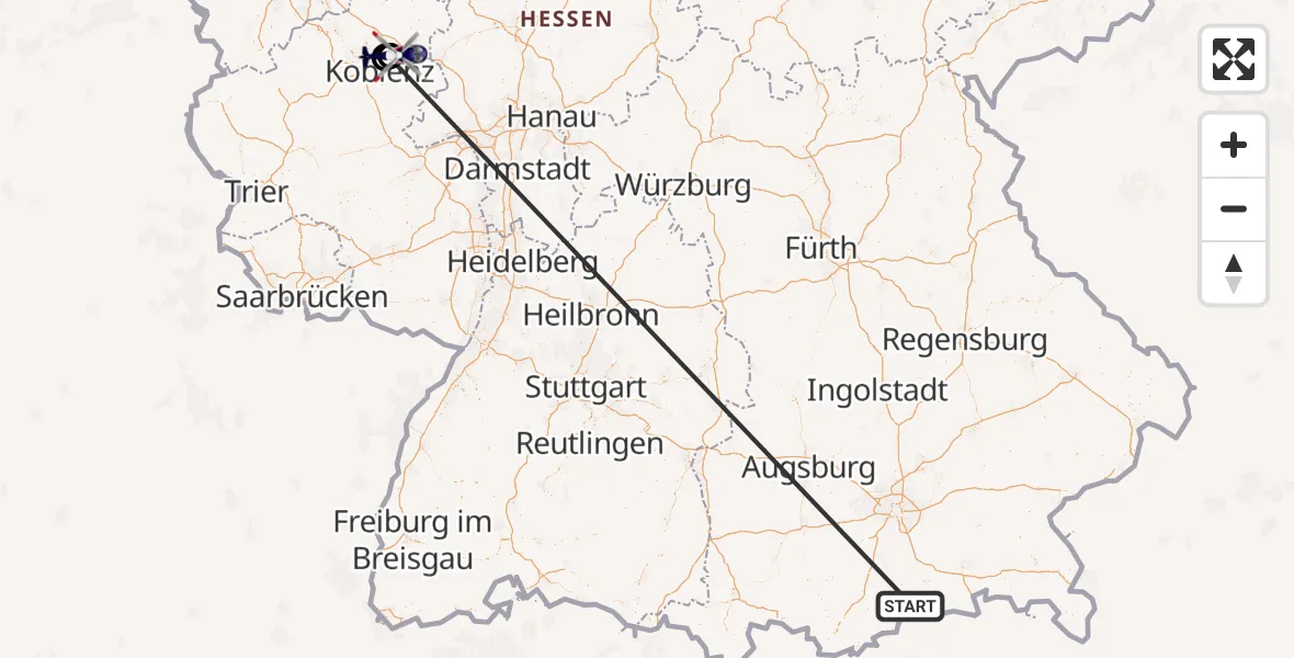 Flugroute Polizeihubschrauber Kreuth - Hillscheid, 16 Oktober 2026, 18:54