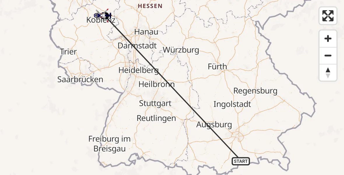 Flugroute Polizeihubschrauber Kreuth - Höhr-Grenzhausen, 16 Oktober 2026, 19:12