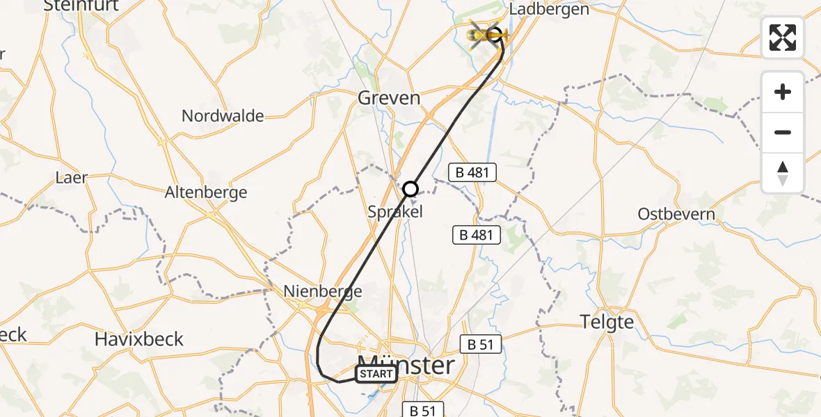 Flugroute Ambulanzhubschrauber Münster - Christoph  Westfalen-ADAC, 16 Oktober 2026, 19:39