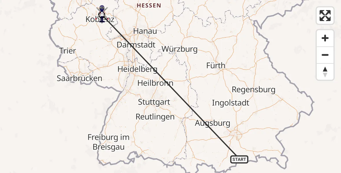 Flugroute Polizeihubschrauber Kreuth - Höhr-Grenzhausen, 16 Oktober 2026, 19:43