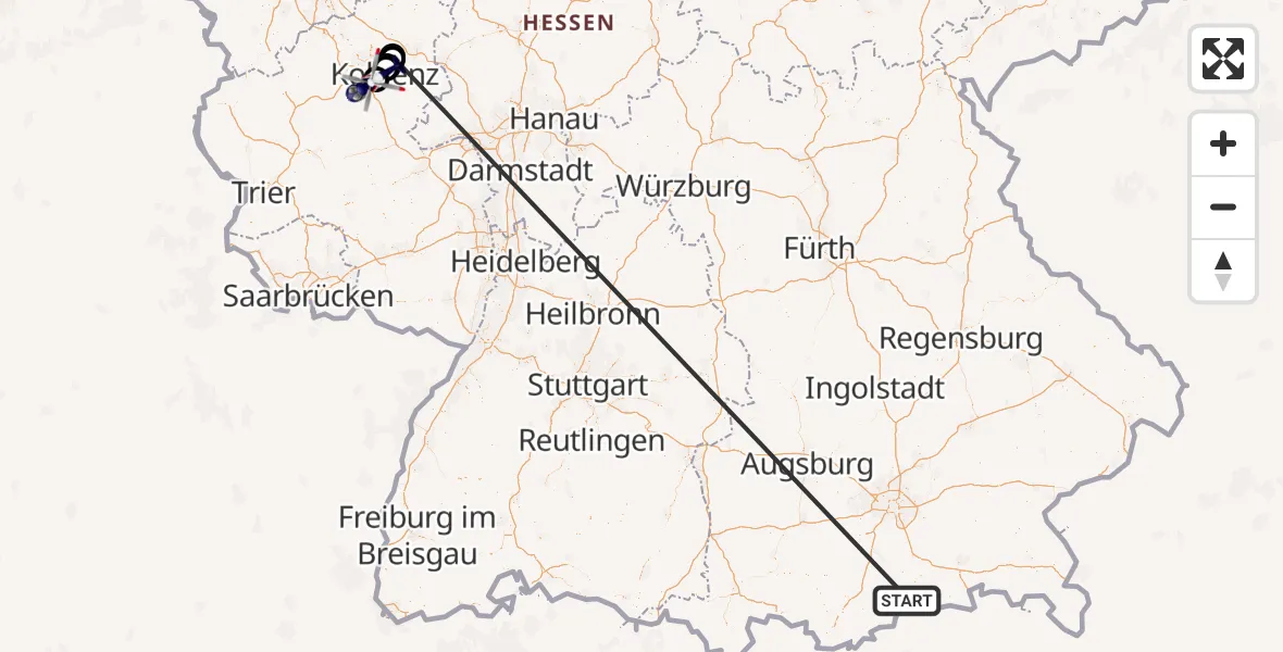 Flugroute Polizeihubschrauber Kreuth - Koblenz-Winningen Flugplatz, 16 Oktober 2026, 19:47