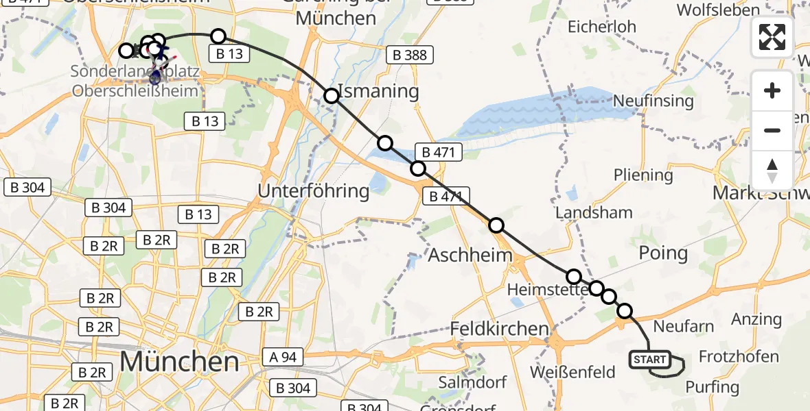 Flugroute Polizeihubschrauber Vaterstetten - Oberschleißheim, 16 Oktober 2026, 19:48