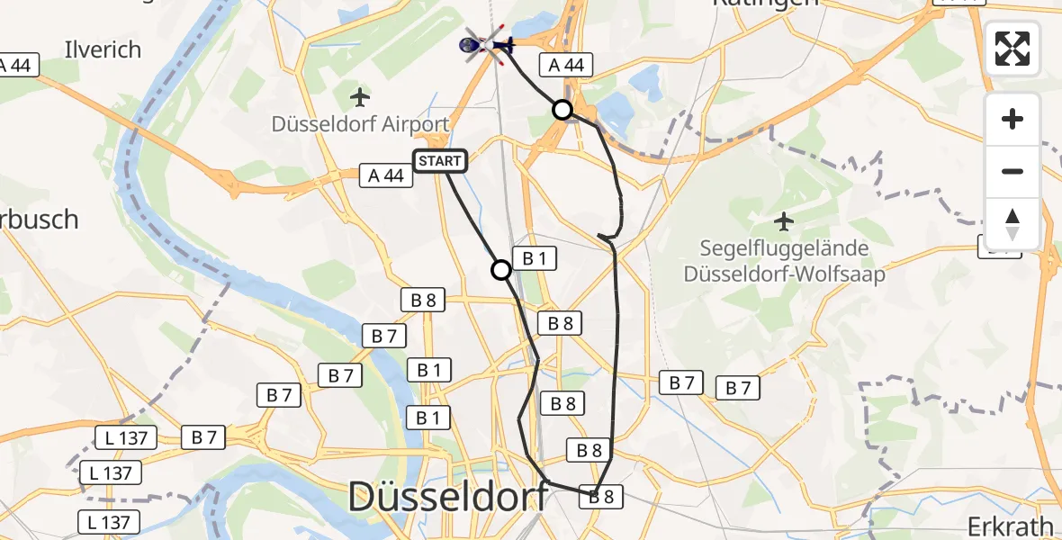 Flugroute Polizeihubschrauber Düsseldorf Flughafen - Düsseldorf Flughafen, 16 Oktober 2026, 20:14