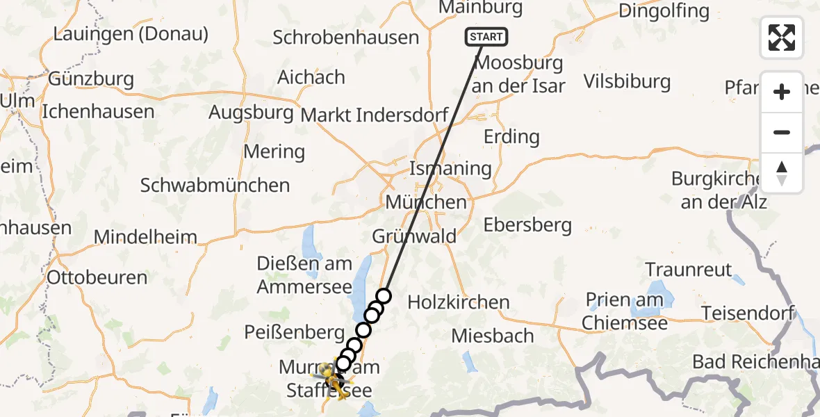 Flugroute Rettungshubschrauber Rudelzhausen - Murnau Accident Hospital Hubschrauberlandeplatz, 16 Oktober 2026, 20:37
