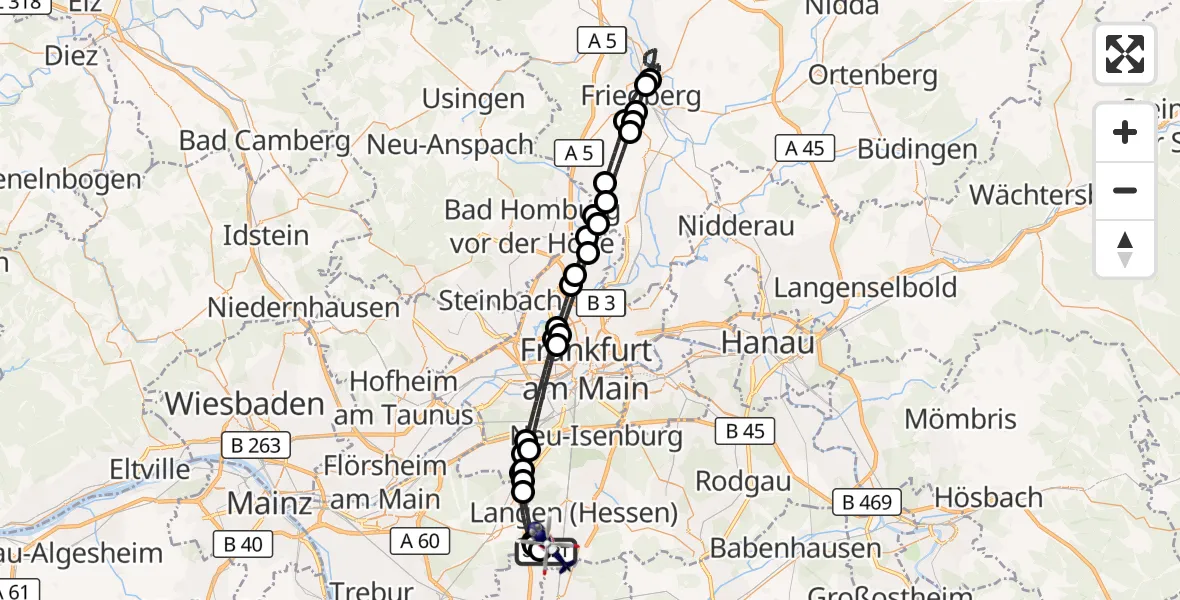 Flugroute Polizeihubschrauber Flughafen Frankfurt-Egelsbach - Flughafen Frankfurt-Egelsbach, 16 Oktober 2026, 21:33