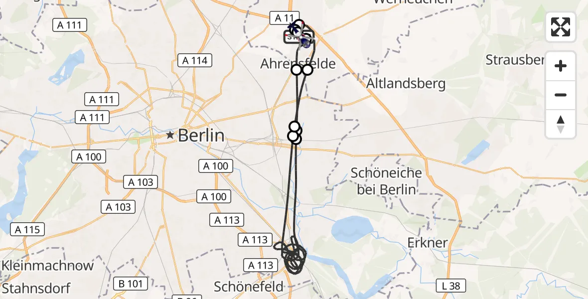 Flugroute Polizeihubschrauber Ahrensfelde Hubschrauberlandeplatz - Ahrensfelde Hubschrauberlandeplatz, 16 Oktober 2026, 21:41