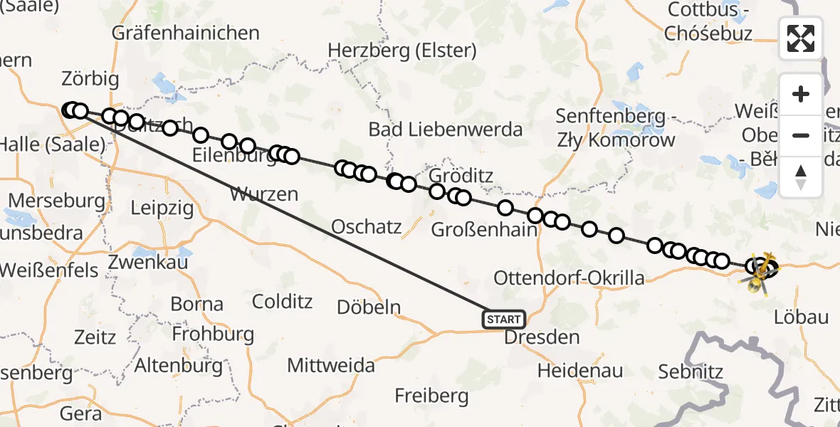 Flugroute Rettungshubschrauber Dresden - Bautzen Flugplatz, 16 Oktober 2026, 21:53