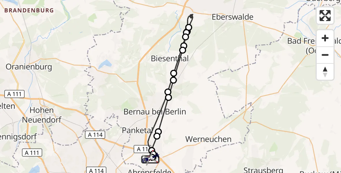 Flugroute Polizeihubschrauber Ahrensfelde Hubschrauberlandeplatz - Ahrensfelde Hubschrauberlandeplatz, 17 Oktober 2026, 01:38