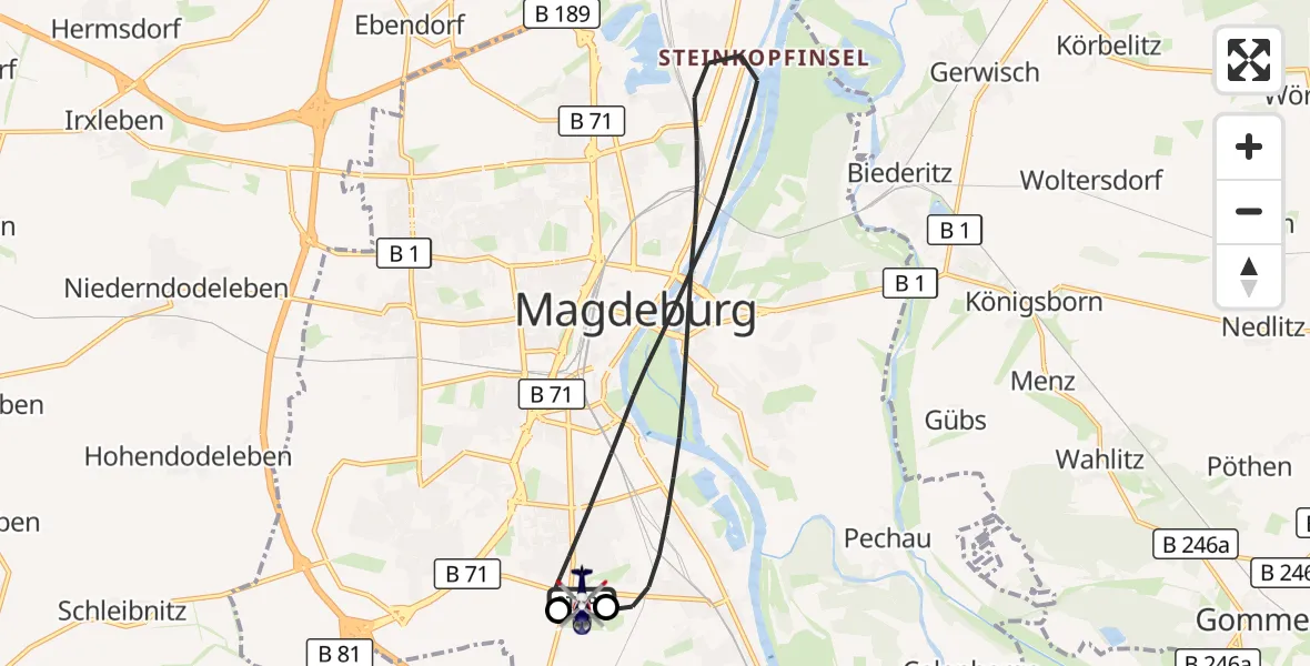 Flugroute Polizeihubschrauber Magdeburg City Flugplatz - Magdeburg City Flugplatz, 17 Oktober 2026, 03:16