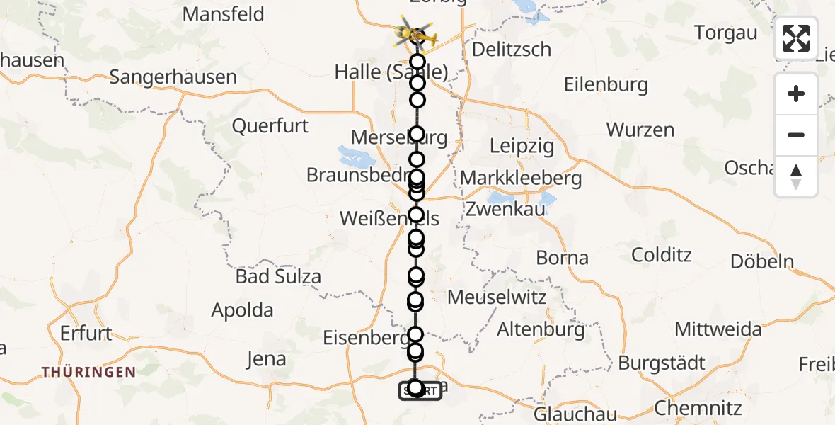 Flugroute Rettungshubschrauber Gera - Halle-Oppin Flugplatz, 17 Oktober 2026, 04:08
