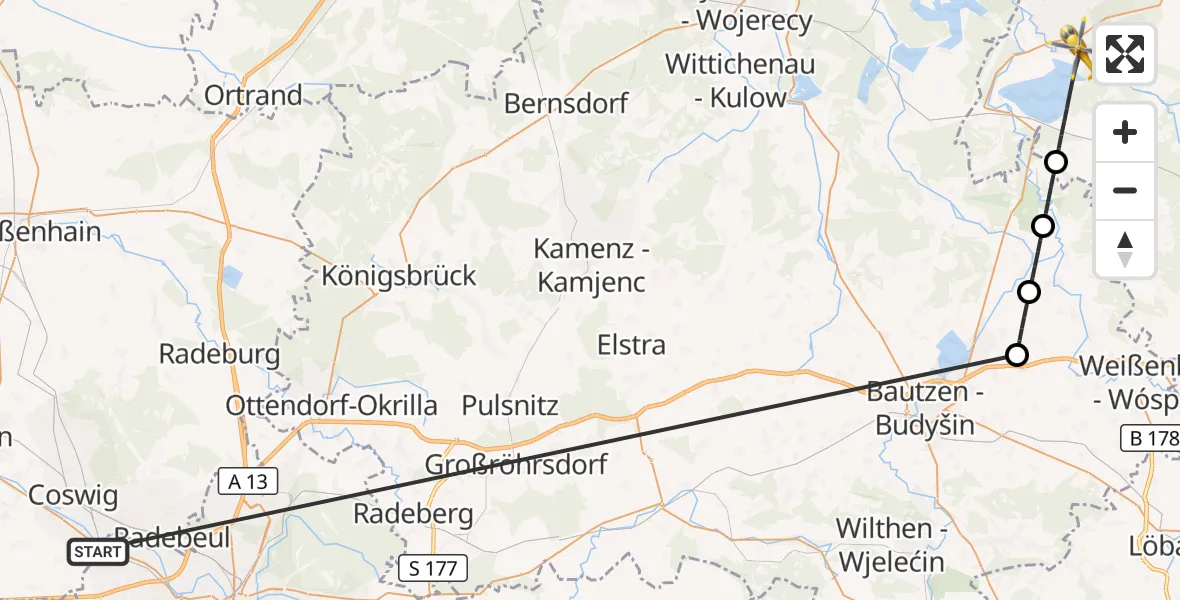 Flugroute Rettungshubschrauber Dresden - Boxberg/O.L., 17 Oktober 2026, 05:41