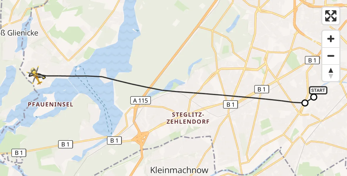 Flugroute Rettungshubschrauber Charité Clinic Benjamin Franklin Campus - Berlin, 17 Oktober 2026, 06:05