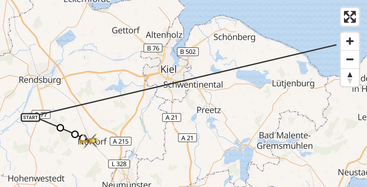 Flugroute Ambulanzhubschrauber Jevenstedt - Nortorf, 17 Oktober 2026, 06:30