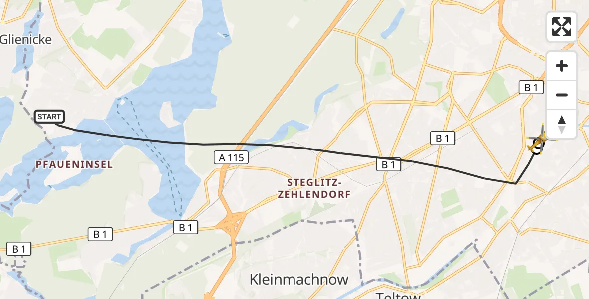 Flugroute Rettungshubschrauber Berlin - Charité Clinic Benjamin Franklin Campus, 17 Oktober 2026, 06:34