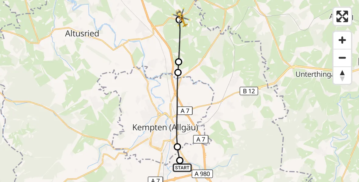 Flugroute Rettungshubschrauber Kempten-Durach Flugplatz - Dietmannsried, 17 Oktober 2026, 06:42