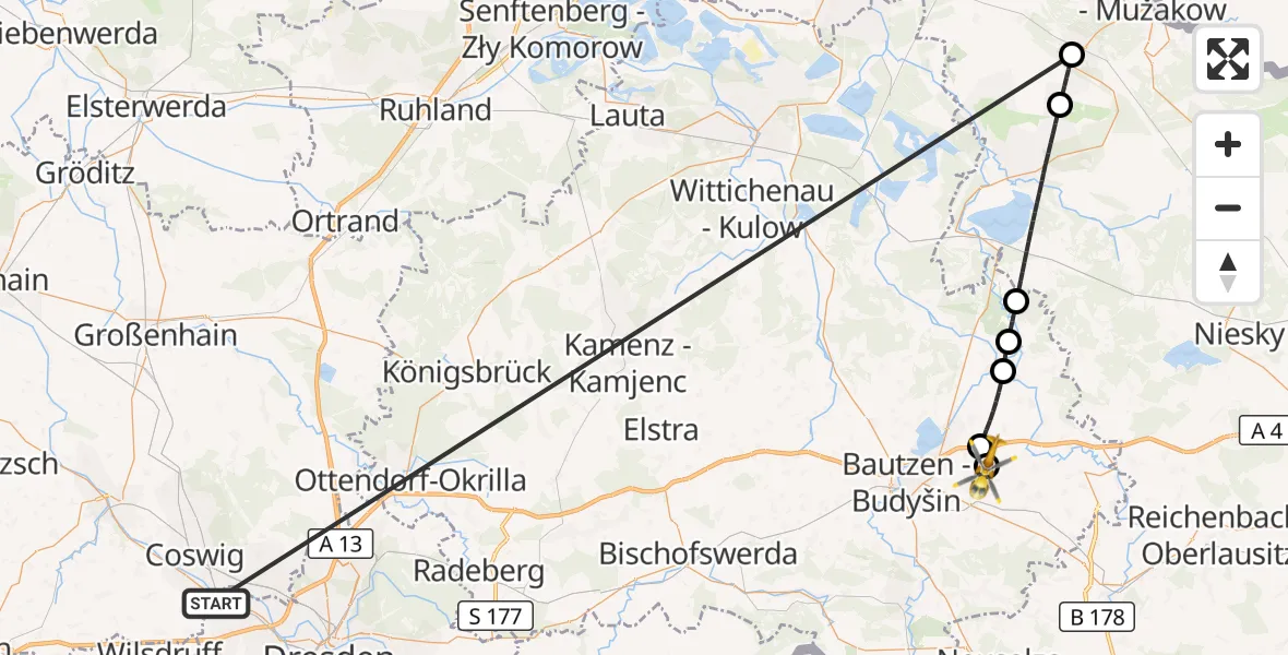 Flugroute Rettungshubschrauber Dresden - Bautzen Flugplatz, 17 Oktober 2026, 06:53
