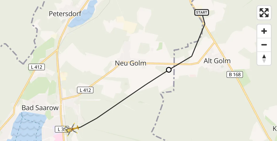 Flugroute Rettungshubschrauber Rietz-Neuendorf - Bad Saarow, 17 Oktober 2026, 07:03