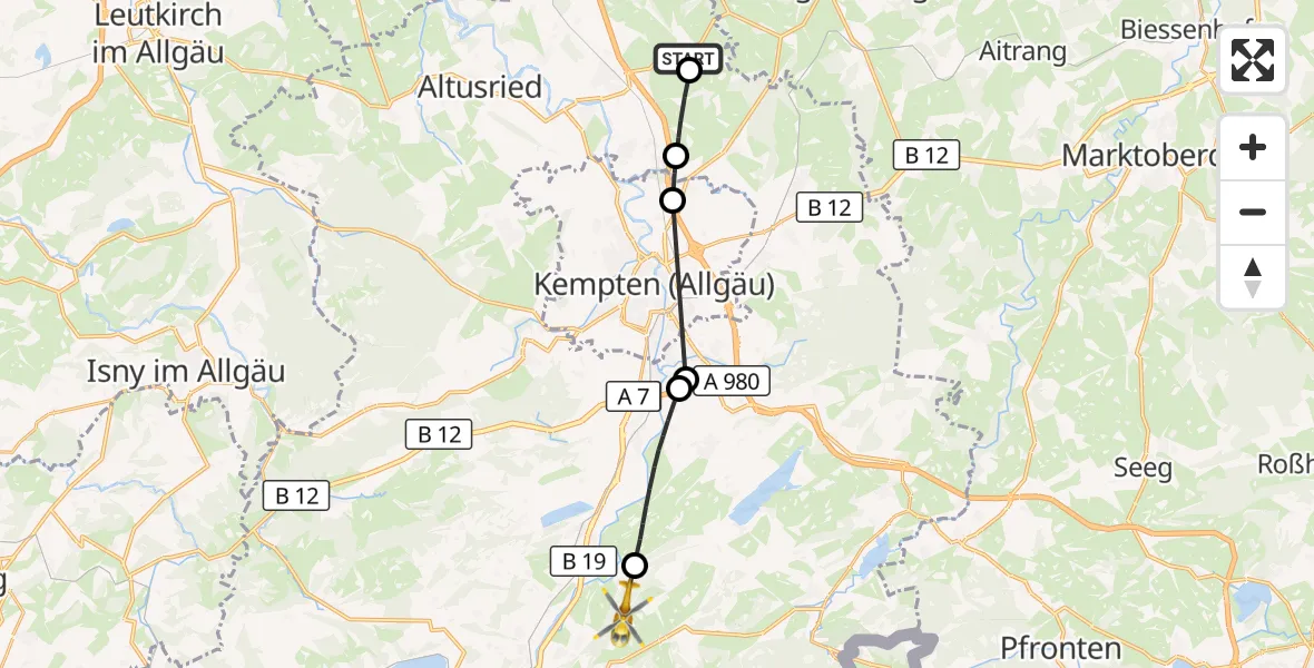Flugroute Rettungshubschrauber Dietmannsried - Rettenberg, 17 Oktober 2026, 07:21