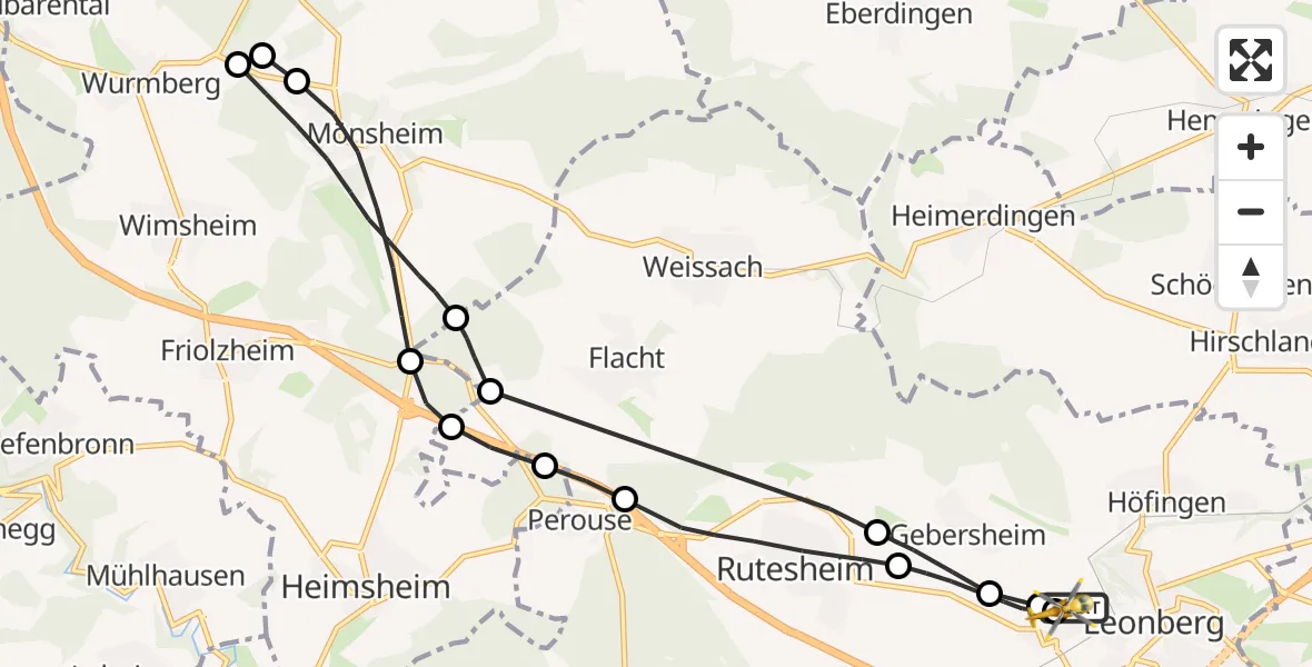 Flugroute Rettungshubschrauber Leonberg Hospital - Leonberg Hospital, 17 Oktober 2026, 07:22
