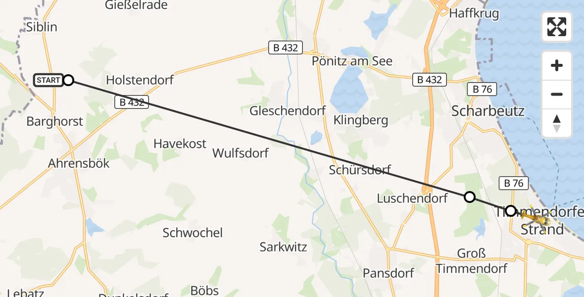 Flugroute Rettungshubschrauber Christoph 12 Luftrettungszentrum - Timmendorfer Strand, 17 Oktober 2026, 07:23