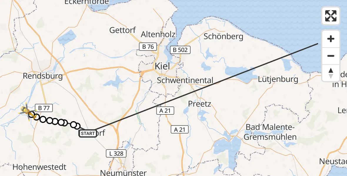 Flugroute Ambulanzhubschrauber Nortorf - Hörsten, 17 Oktober 2026, 07:38