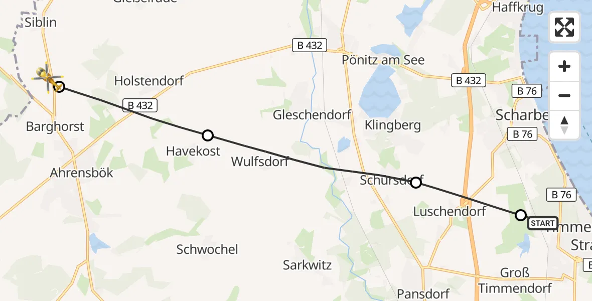 Flugroute Rettungshubschrauber Timmendorfer Strand - Christoph 12 Luftrettungszentrum, 17 Oktober 2026, 07:39