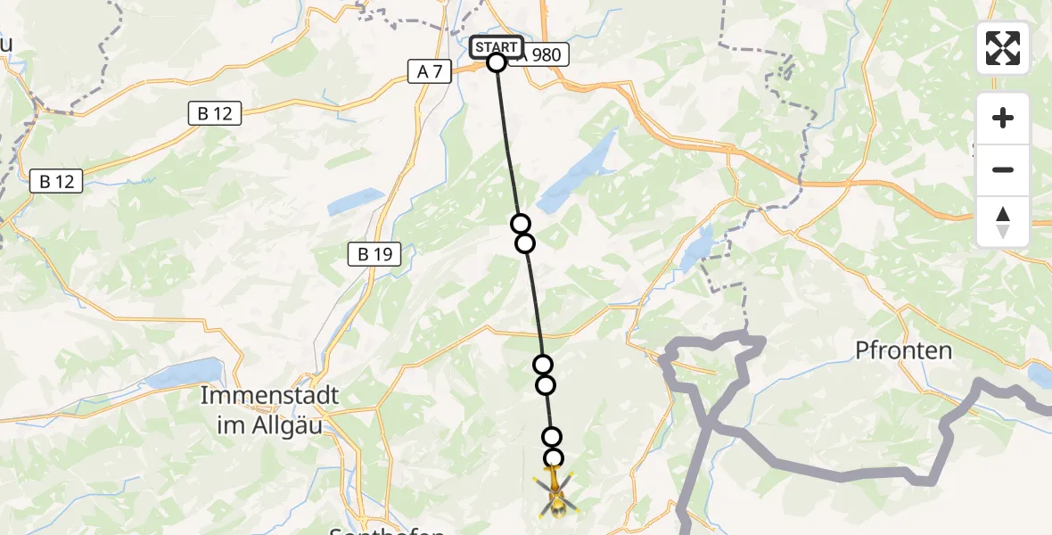 Flugroute Rettungshubschrauber Kempten-Durach Flugplatz - Bad Hindelang, 17 Oktober 2026, 08:15