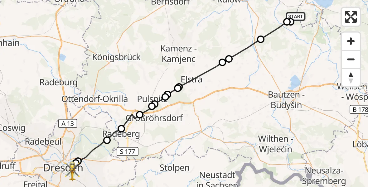 Flugroute Rettungshubschrauber Lohsa - Dresden, 17 Oktober 2026, 08:28