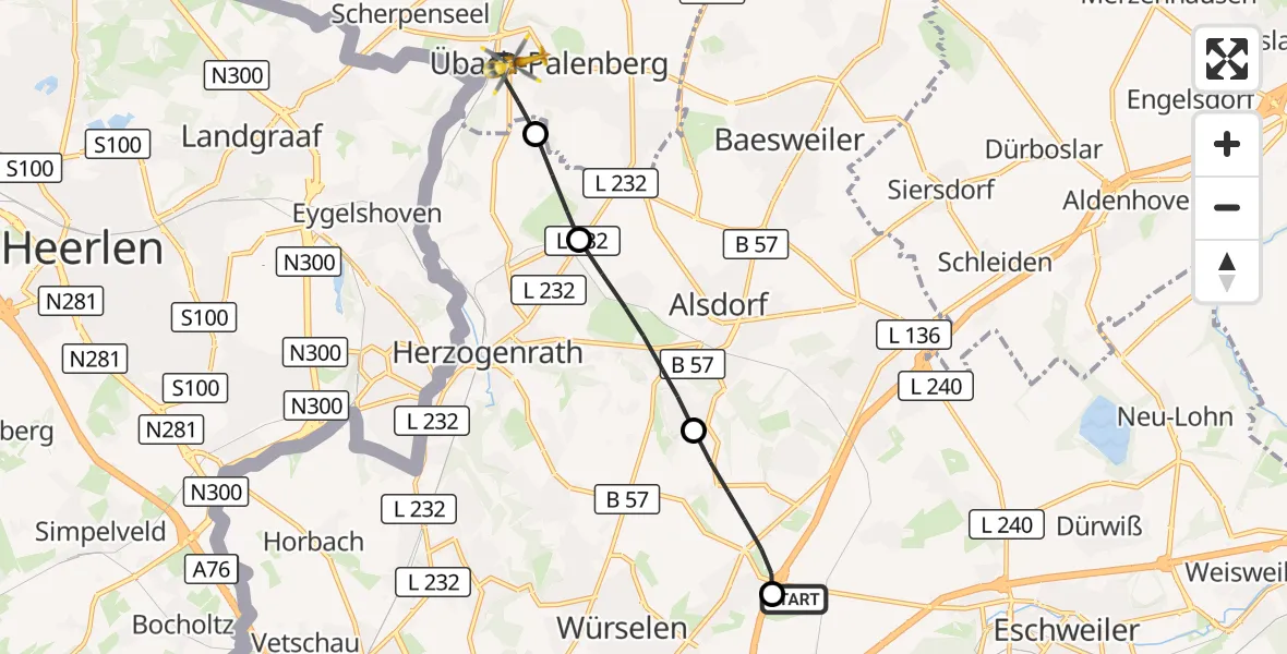 Flugroute Rettungshubschrauber Aachen-Merzbrück Flughafen - Übach-Palenberg, 17 Oktober 2026, 08:35
