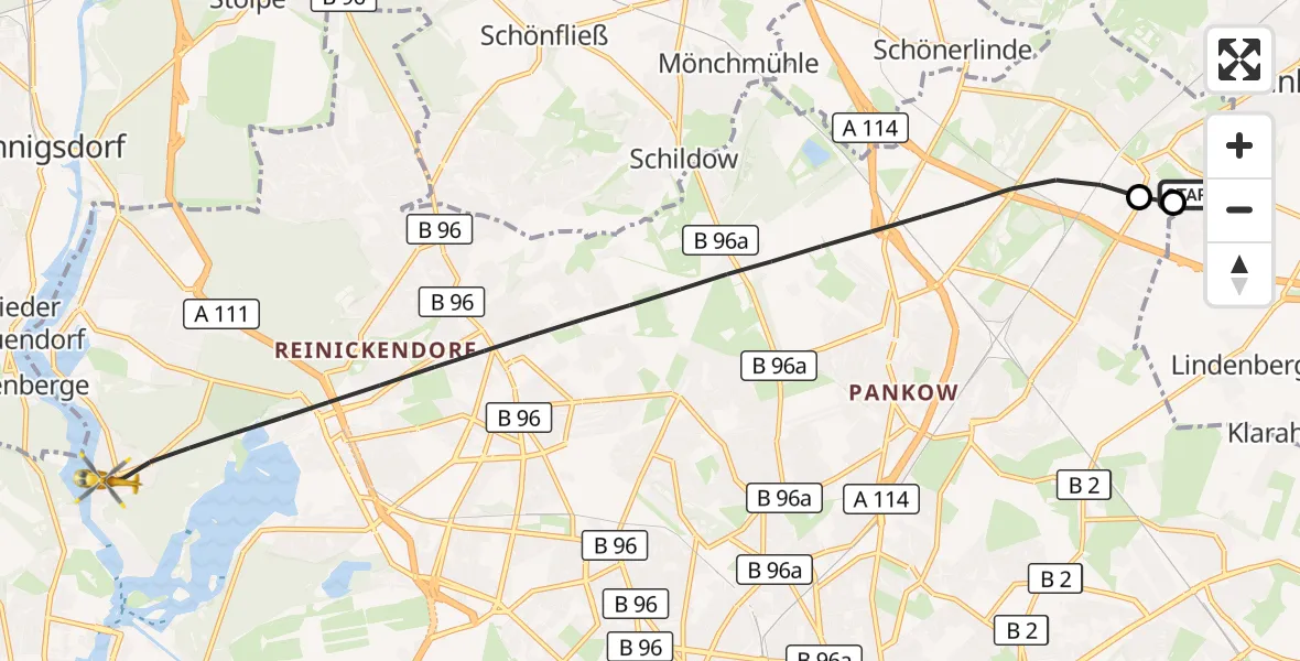 Flugroute Rettungshubschrauber Helios Clinic Berlin-Buch - Berlin, 17 Oktober 2026, 08:37
