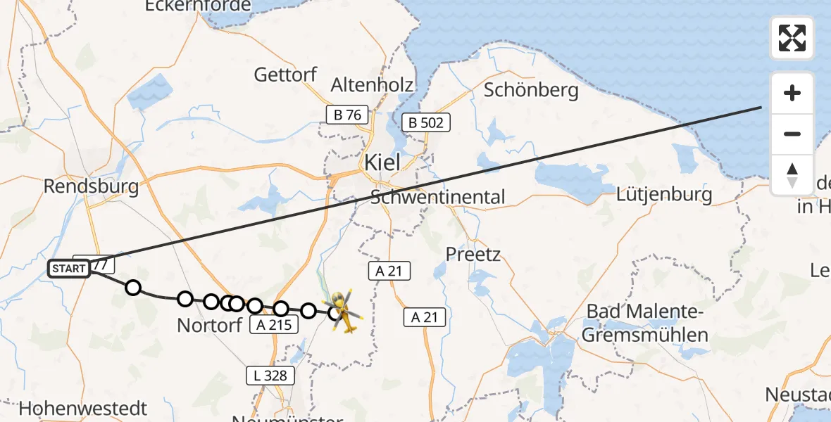 Flugroute Ambulanzhubschrauber Jevenstedt - Brügge, 17 Oktober 2026, 08:38