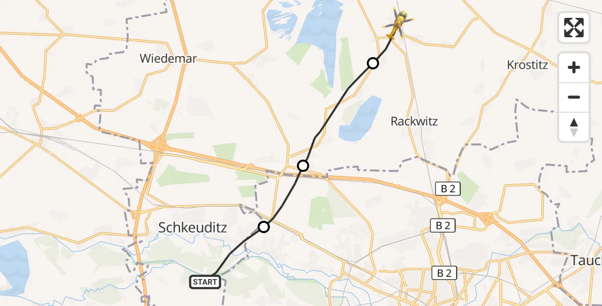 Flugroute Rettungshubschrauber Schkeuditz - Rackwitz, 17 Oktober 2026, 08:54