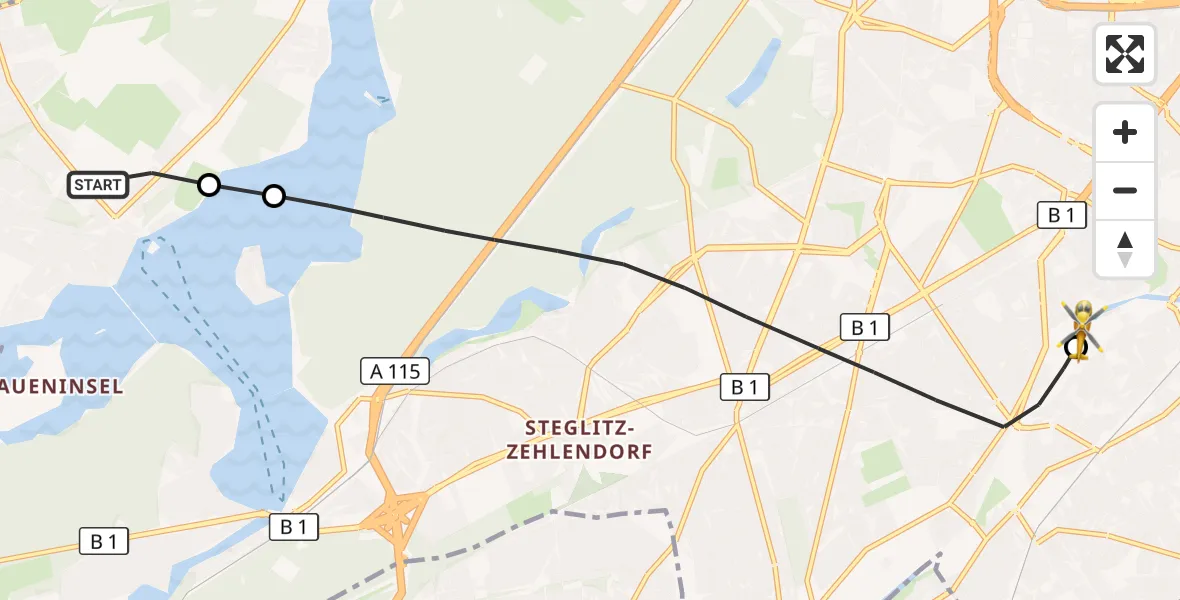 Flugroute Rettungshubschrauber Berlin - Charité Clinic Benjamin Franklin Campus, 17 Oktober 2026, 09:04