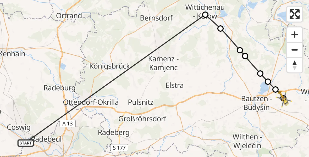 Flugroute Rettungshubschrauber Dresden - Bautzen Flugplatz, 17 Oktober 2026, 09:09