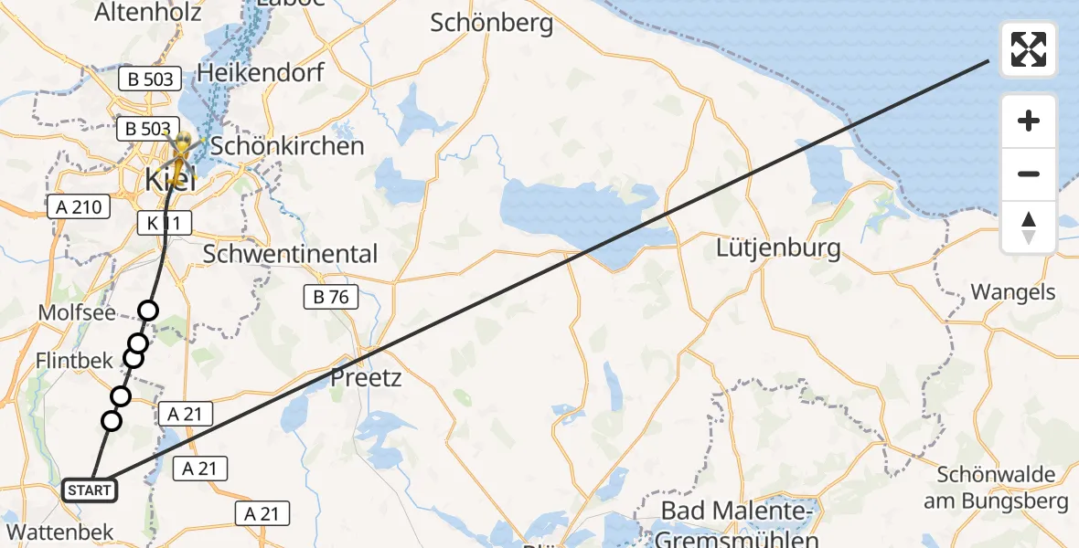 Flugroute Ambulanzhubschrauber Brügge - Kiel, 17 Oktober 2026, 09:10