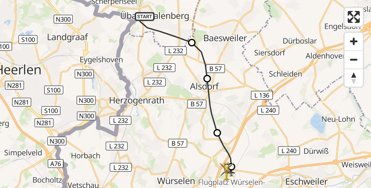 Flugroute Rettungshubschrauber Übach-Palenberg - Aachen-Merzbrück Flughafen, 17 Oktober 2026, 09:11
