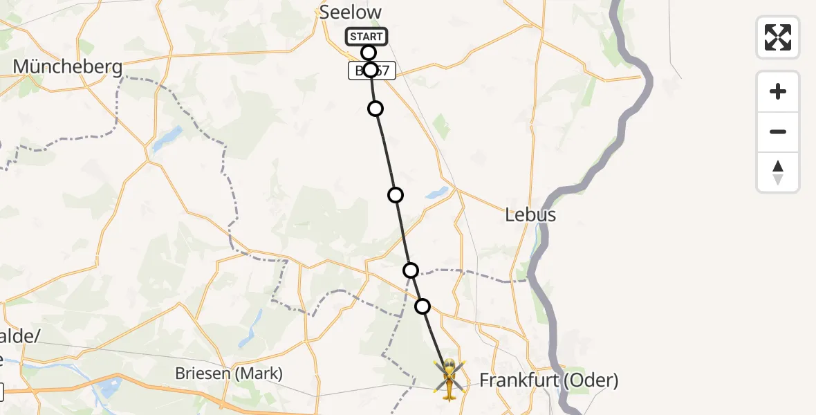 Flugroute Rettungshubschrauber Seelow - Frankfurt (Oder), 17 Oktober 2026, 09:11