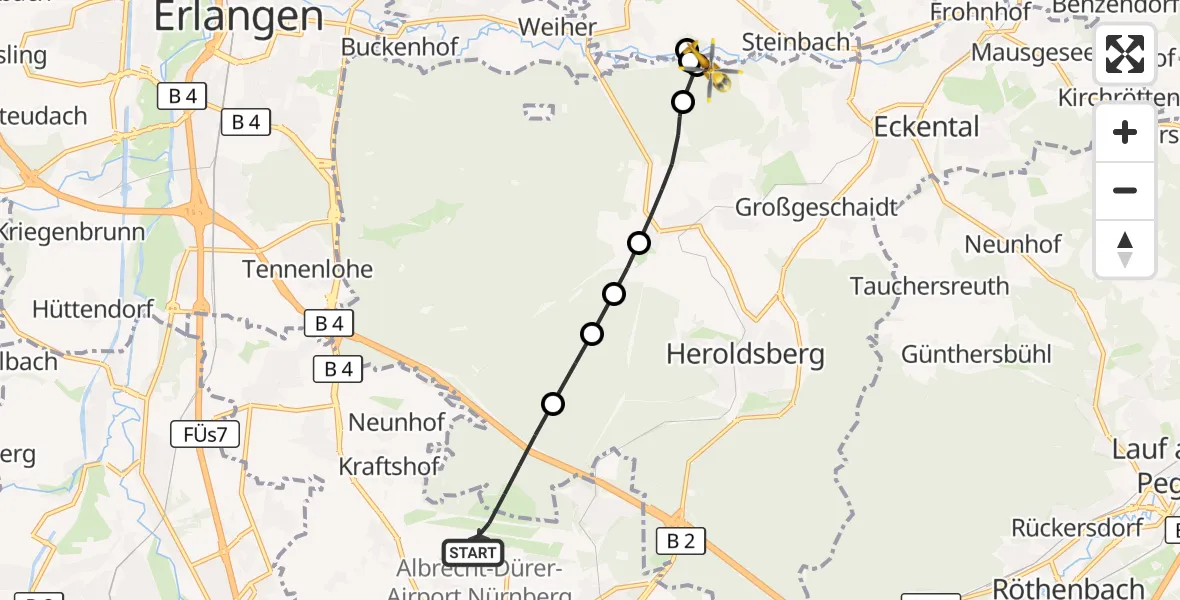Flugroute Ambulanzhubschrauber Flughafen Nuremberg - Kalchreuth, 17 Oktober 2026, 09:26