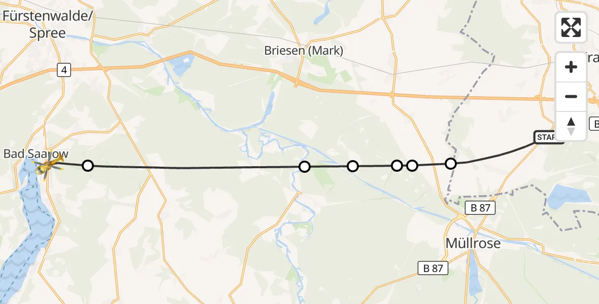 Flugroute Rettungshubschrauber Frankfurt (Oder) - Bad Saarow, 17 Oktober 2026, 09:41