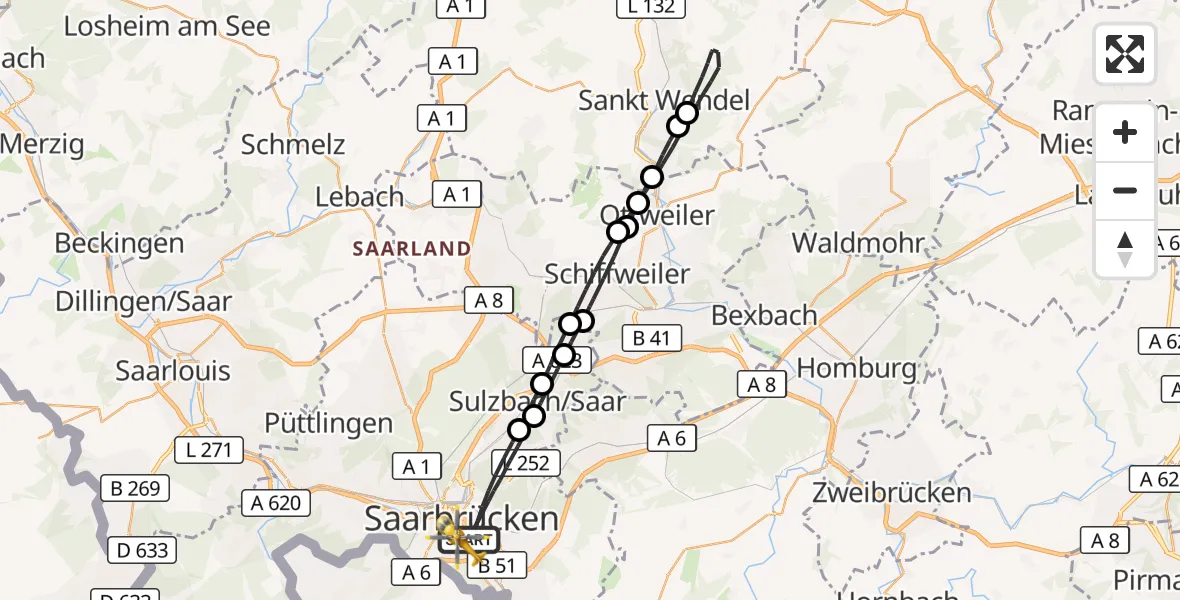 Flugroute Rettungshubschrauber Saarbrücken - Saarbrücken, 17 Oktober 2026, 09:47