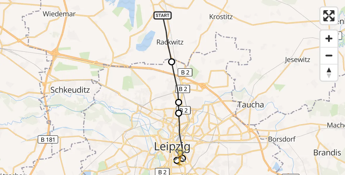 Flugroute Rettungshubschrauber Rackwitz - Leipzig University Hospital Heliport 1, 17 Oktober 2026, 09:54