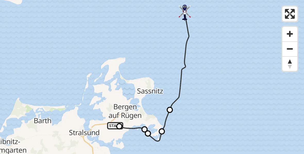 Flugroute Polizeihubschrauber Garz/Rügen - Küstengewässer einschließlich Anteil am Festlandsockel, 17 Oktober 2026, 10:07