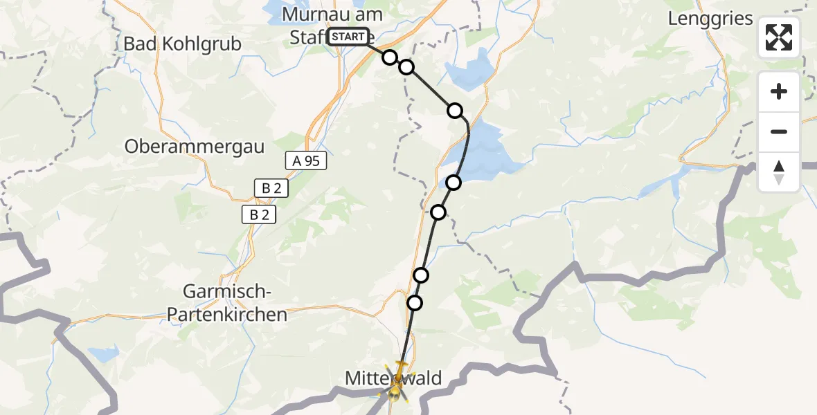 Flugroute Rettungshubschrauber Murnau Accident Hospital - Mittenwald, 17 Oktober 2026, 10:06