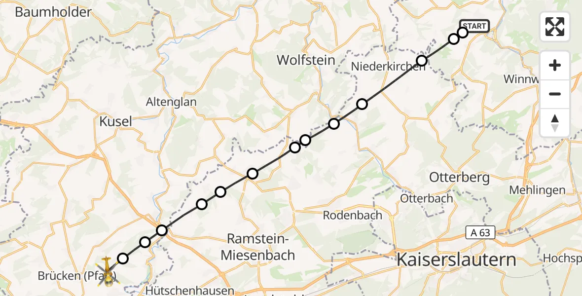 Flugroute Rettungshubschrauber Rockenhausen - Börsborn, 17 Oktober 2026, 10:14