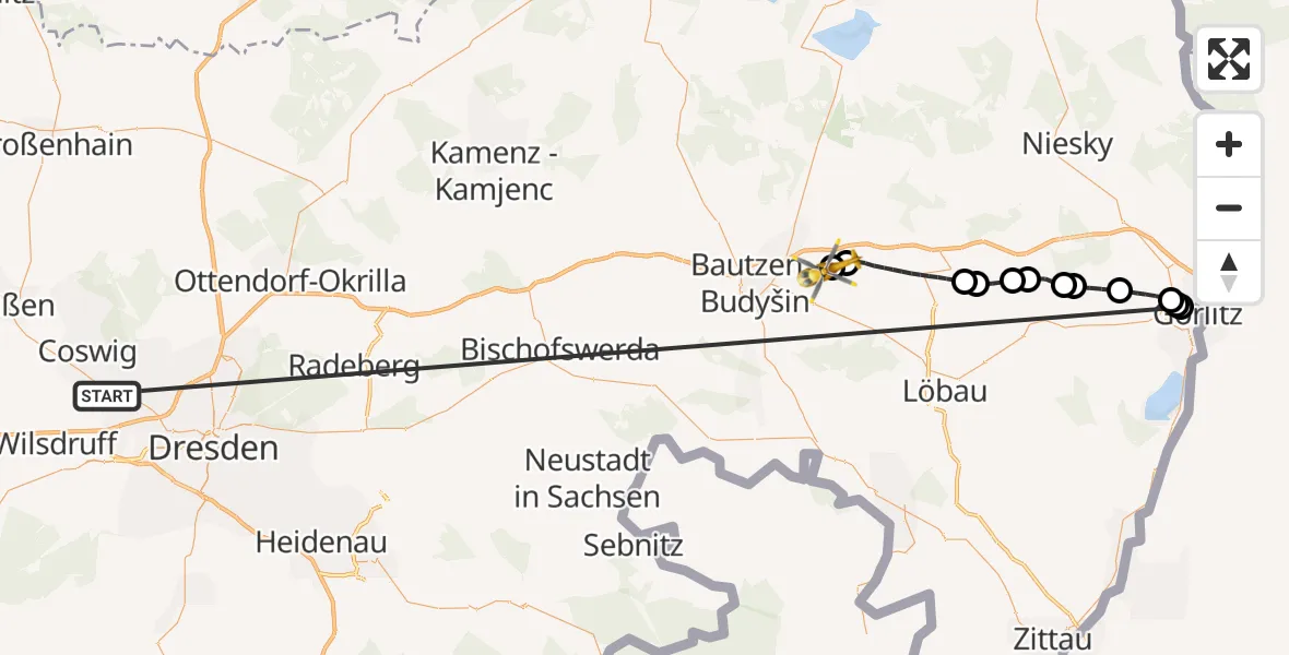Flugroute Rettungshubschrauber Dresden - Bautzen Flugplatz, 17 Oktober 2026, 10:23