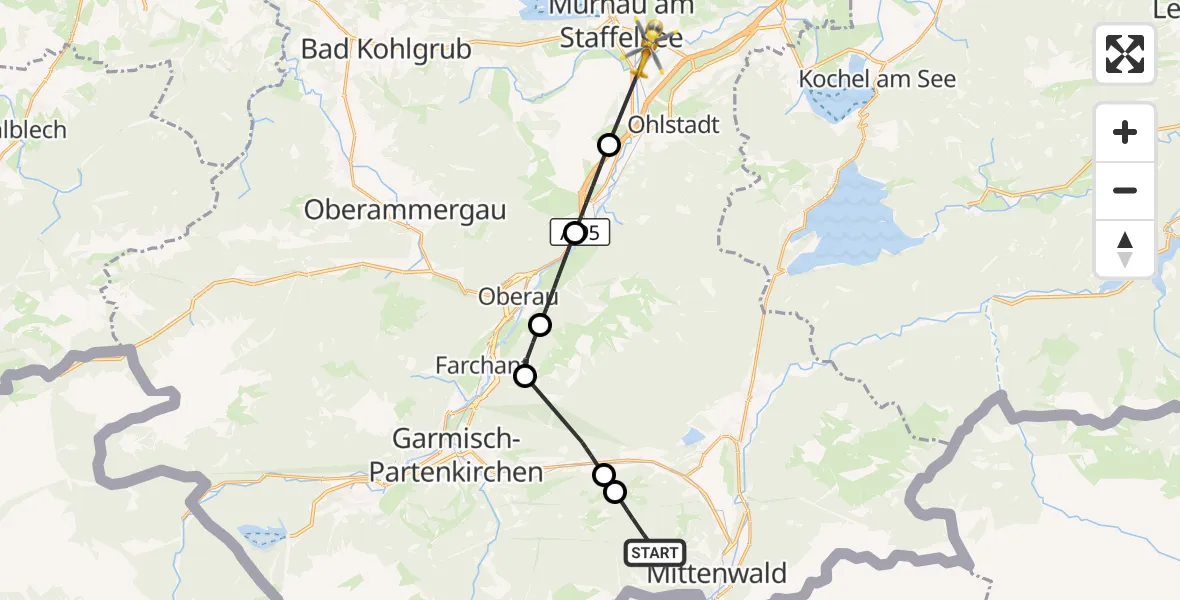 Flugroute Rettungshubschrauber Mittenwald - Murnau a.Staffelsee, 17 Oktober 2026, 10:32
