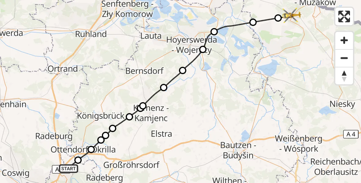 Flugroute Rettungshubschrauber Dresden - Weißwasser/O.L., 17 Oktober 2026, 10:42