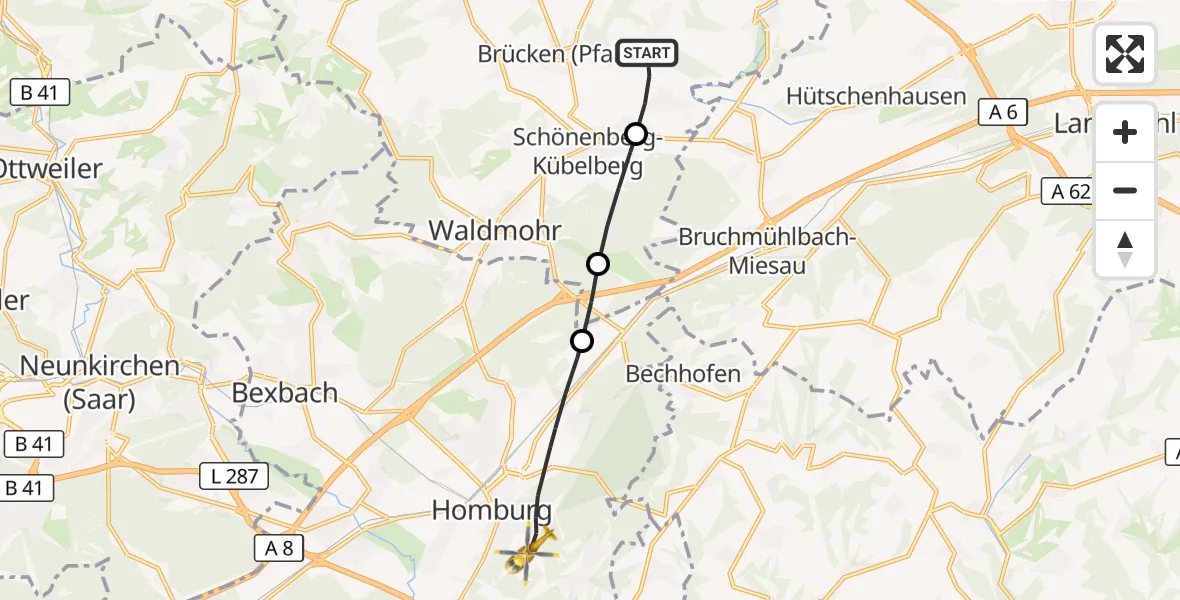 Flugroute Rettungshubschrauber Gries - Homburg, 17 Oktober 2026, 10:50
